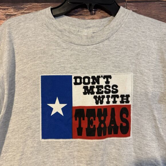 Don't Mess With Texas T-Shirt Large Flag Lone Star State Pride Adult Tee Grey - Picture 2 of 8